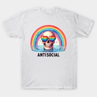 "Antisocial" Skull and Rainbow T-Shirt